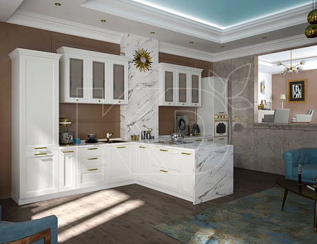 Современный дизайн белой кухни. Приобрести модные и стильные белые кухни предлагает фабрика «Кухонный двор». 