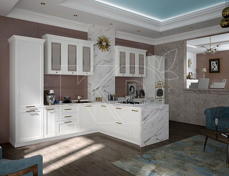 Белый фасад кухни классика