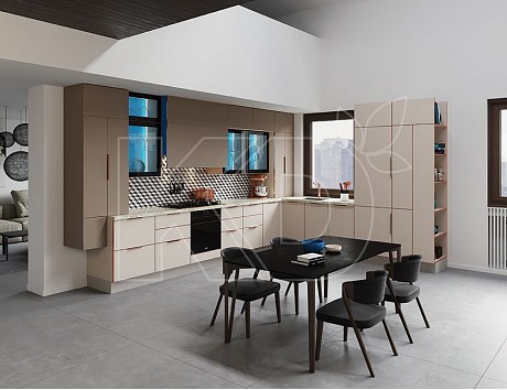 дизайн белой с бежевым кухни