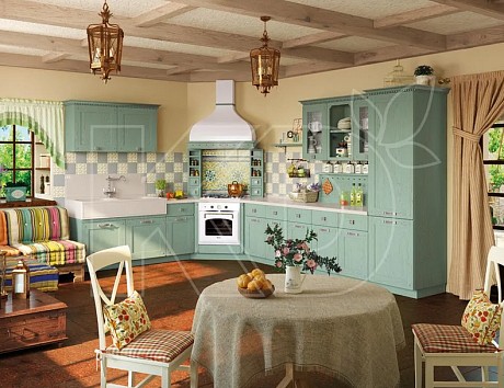 Угловые кухни зеленых оттенков